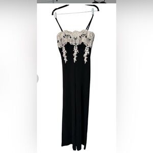 Haute Monde Black Jumpsuit with White Lace Bodice